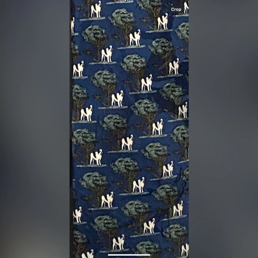 Vtg BIG DOGS Men's All Over Print 100% Silk Neck Tie 90s Blue Trees Korea